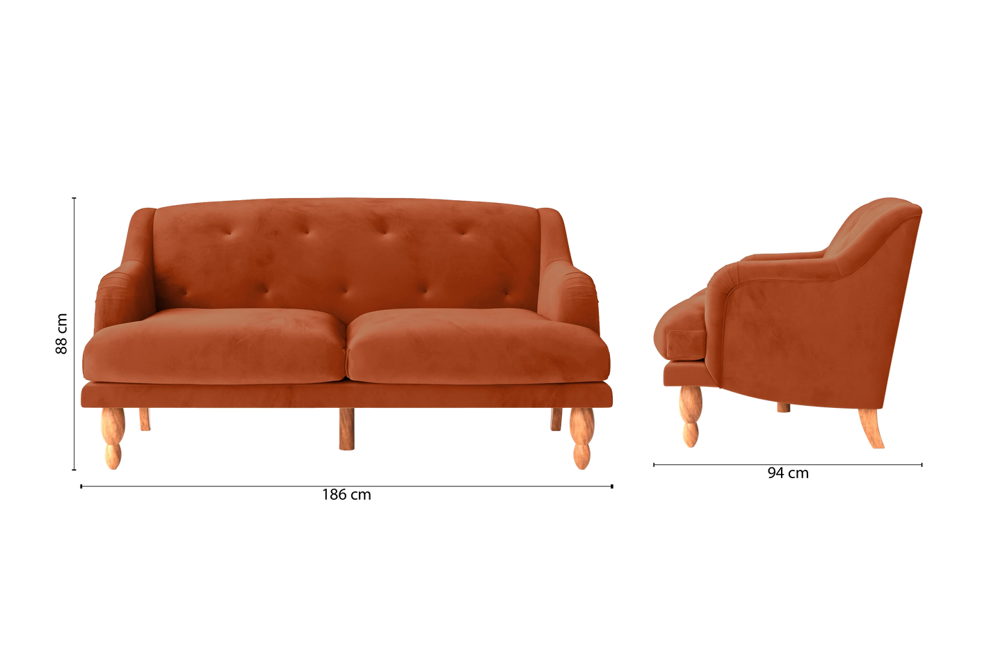 Burlington 3 Seater Sofa Orange Velvet