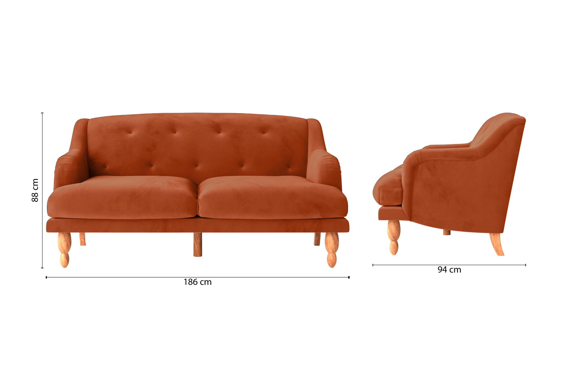 Burlington 3 Seater Sofa Orange Velvet