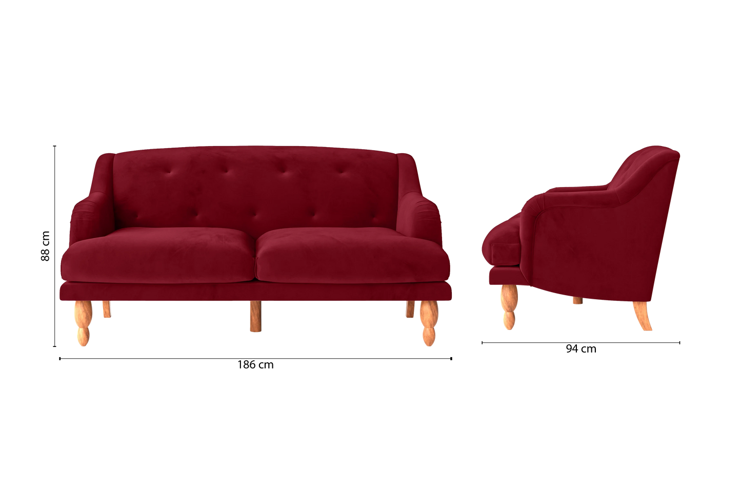 Burlington 3 Seater Sofa Red Velvet