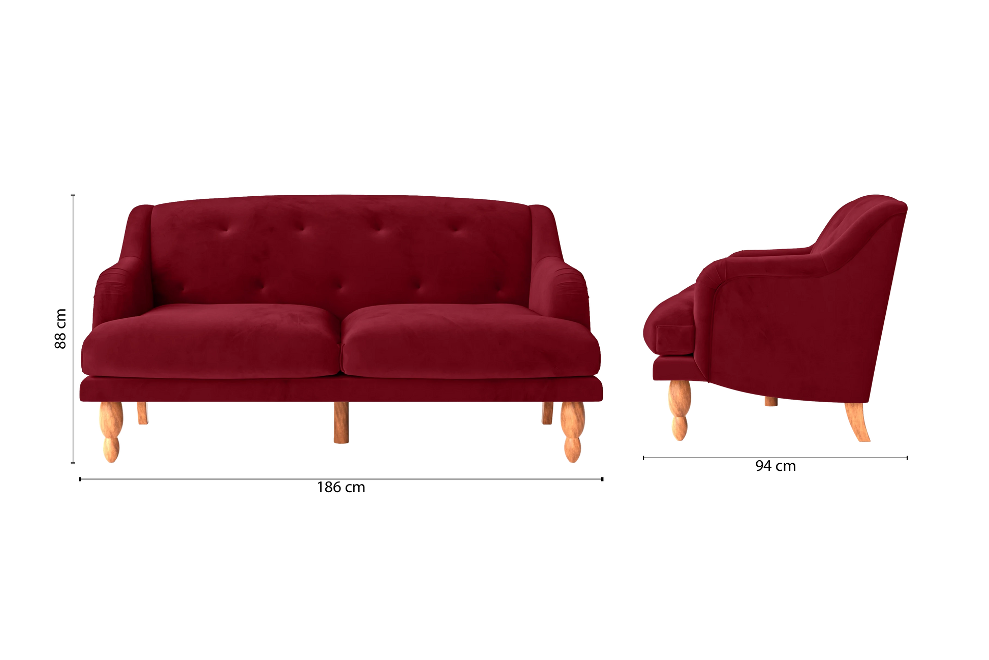 Burlington 3 Seater Sofa Red Velvet