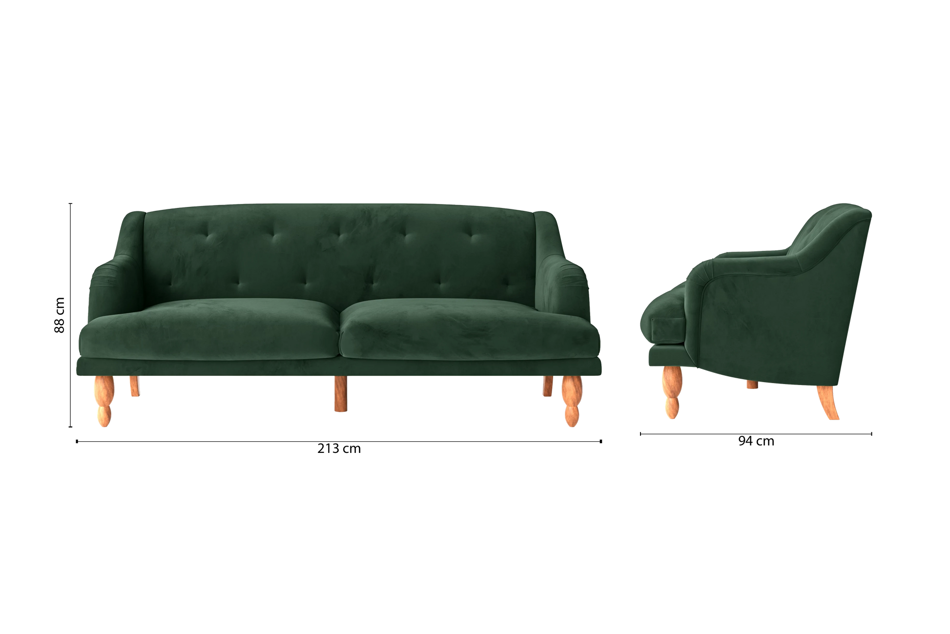 Burlington 4 Seater Sofa Green Velvet