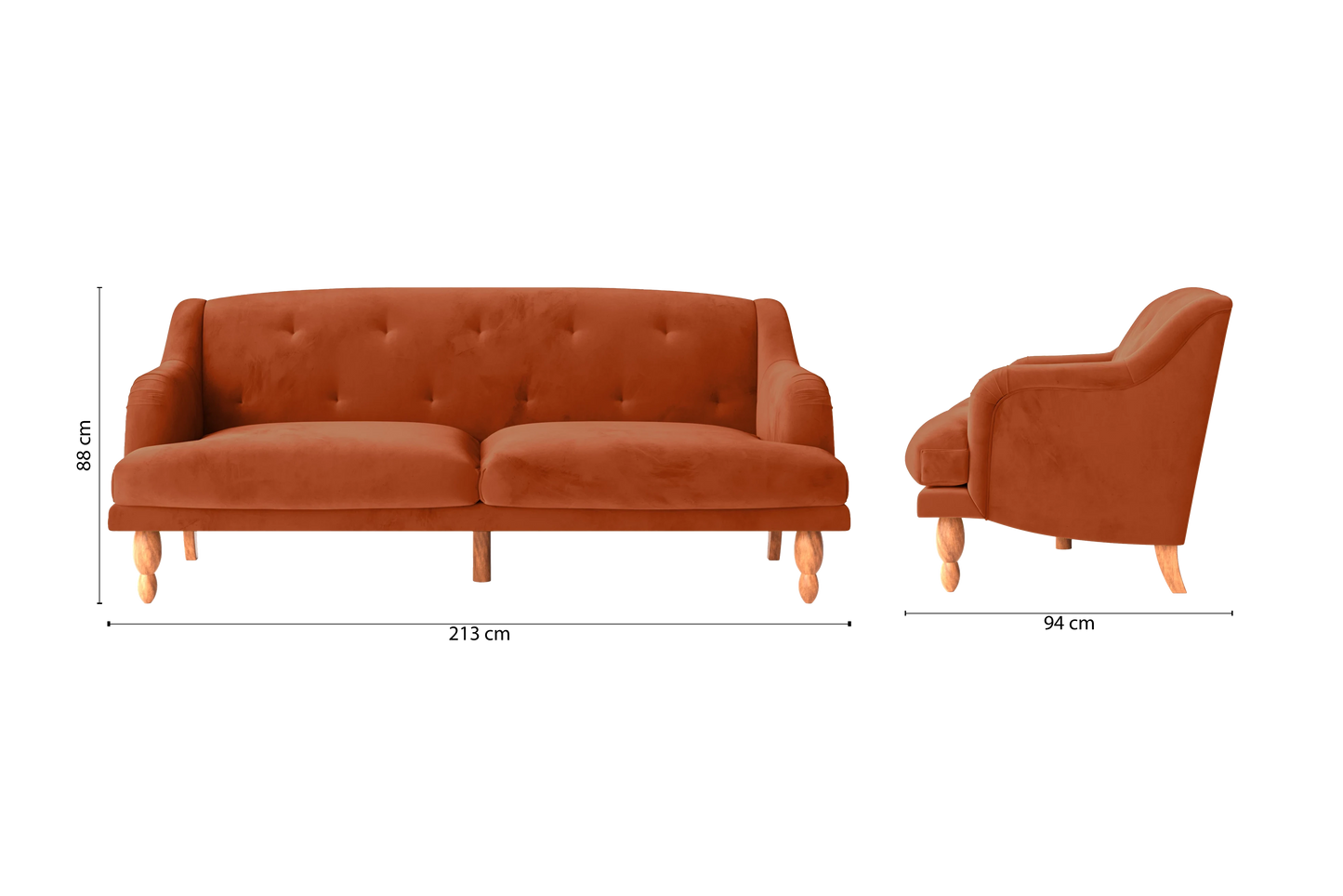 Burlington 4 Seater Sofa Orange Velvet