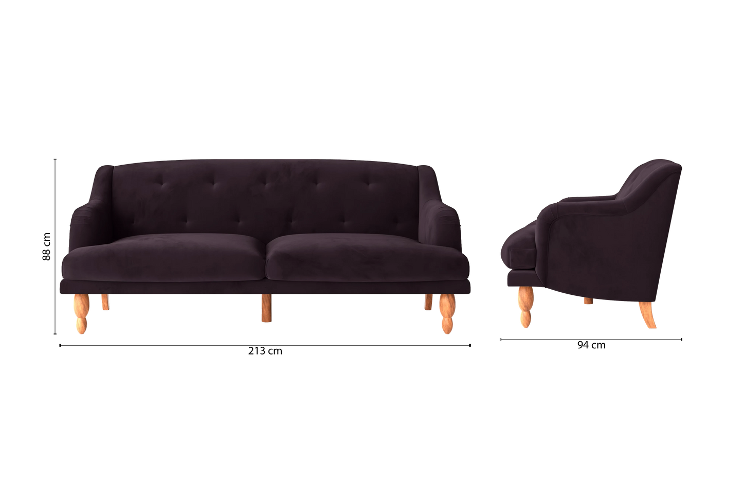 Burlington 4 Seater Sofa Purple Velvet