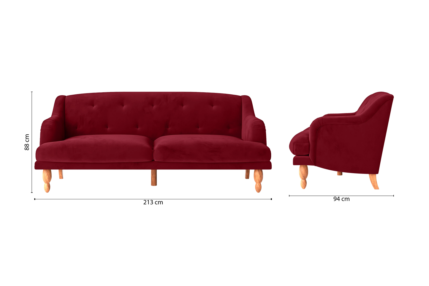 Burlington 4 Seater Sofa Red Velvet