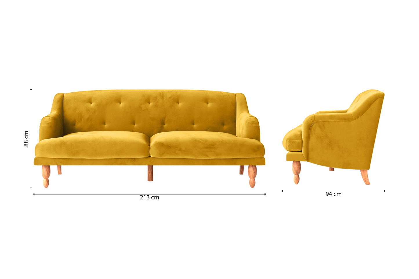 Burlington 4 Seater Sofa Yellow Velvet