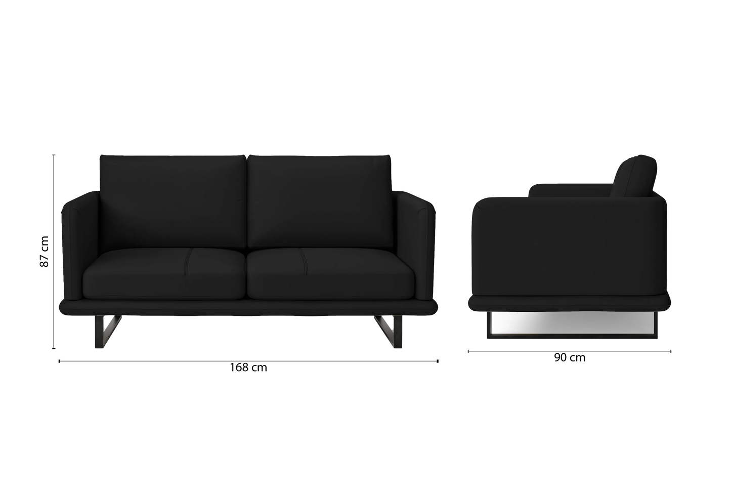 Calabria 2 Seater Sofa Black Leather