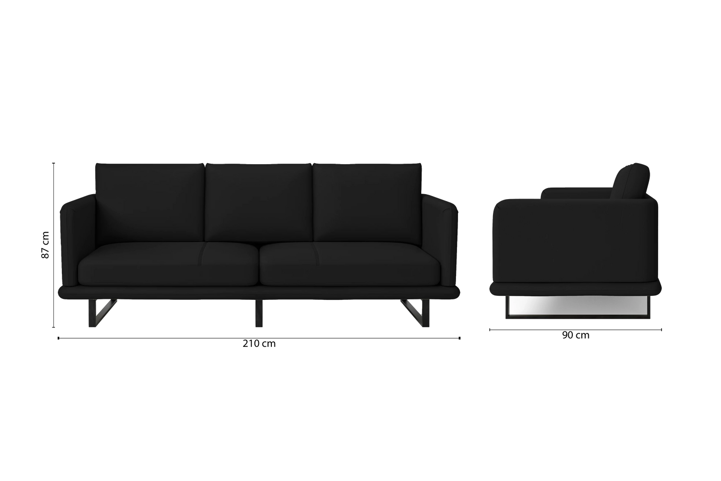 Calabria 3 Seater Sofa Black Leather