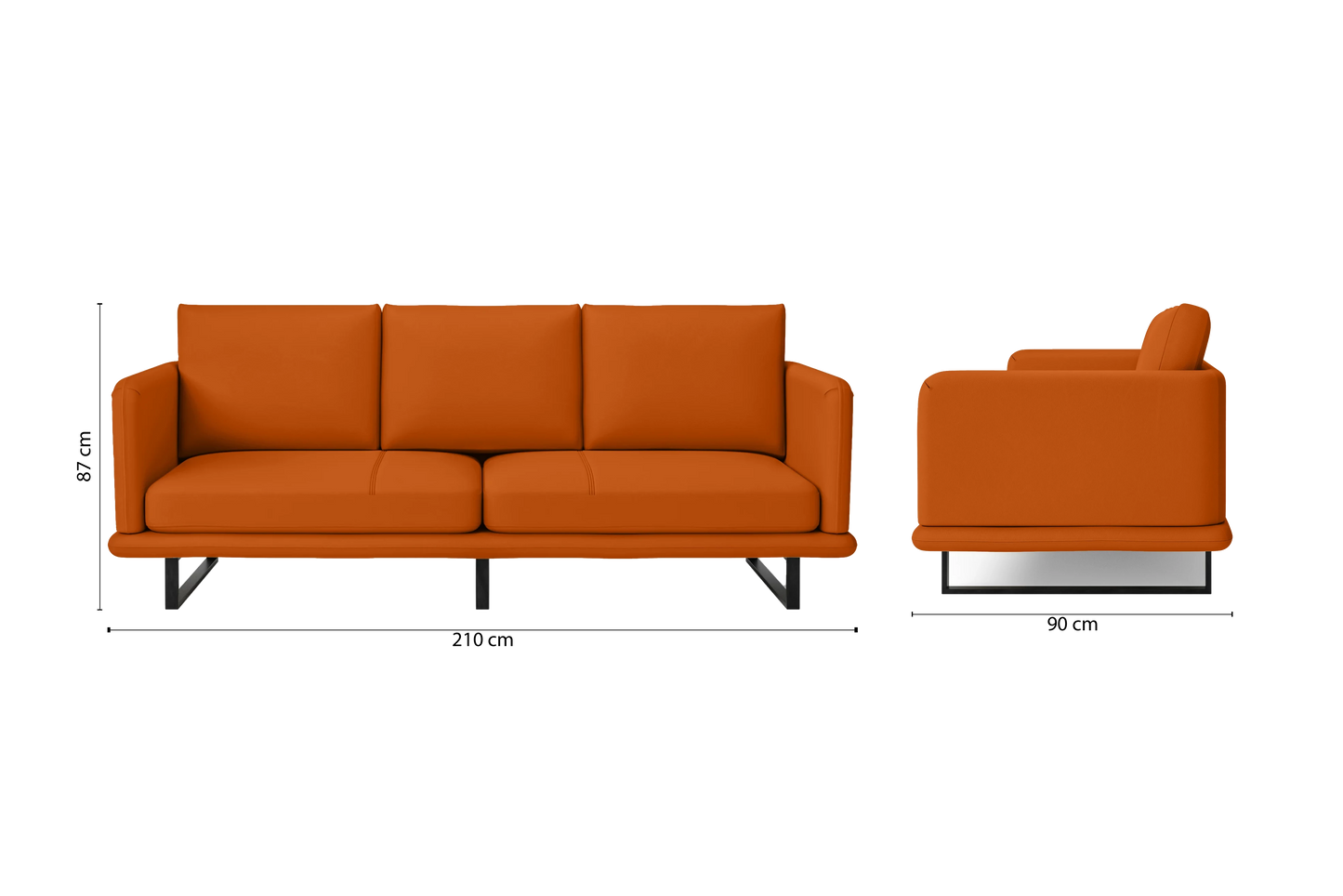 Calabria 3 Seater Sofa Orange Leather