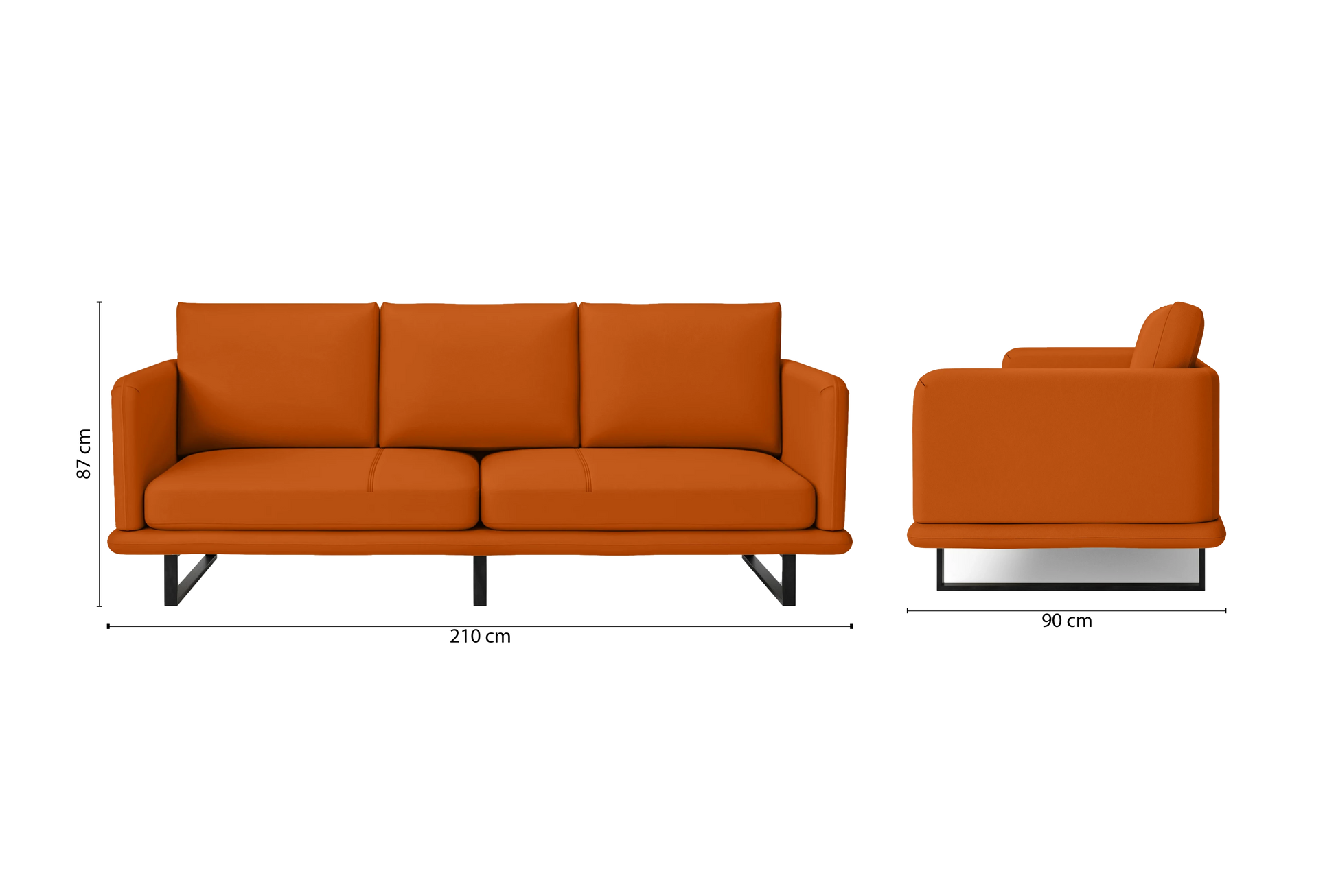 Calabria 3 Seater Sofa Orange Leather