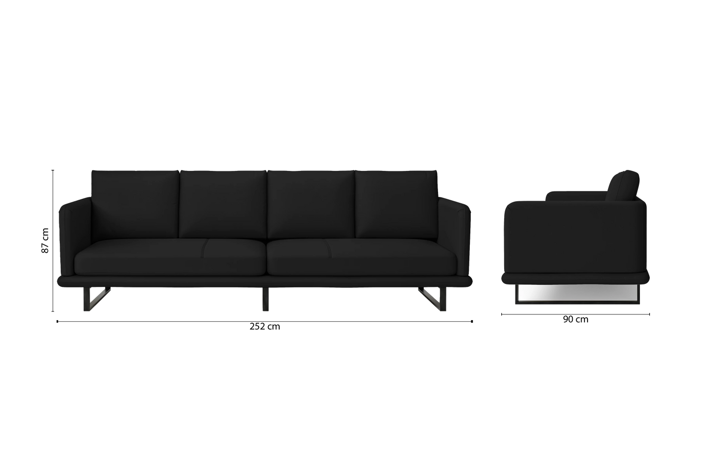 Calabria 4 Seater Sofa Black Leather