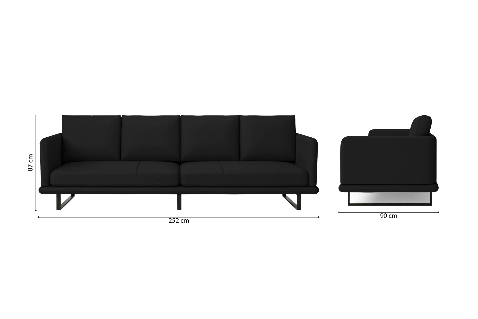 Calabria 4 Seater Sofa Black Leather