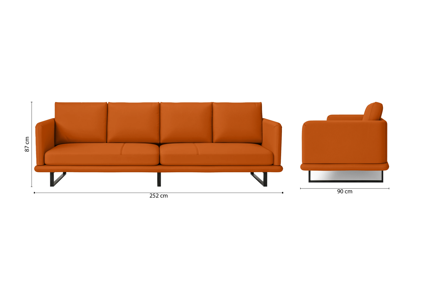 Calabria 4 Seater Sofa Orange Leather