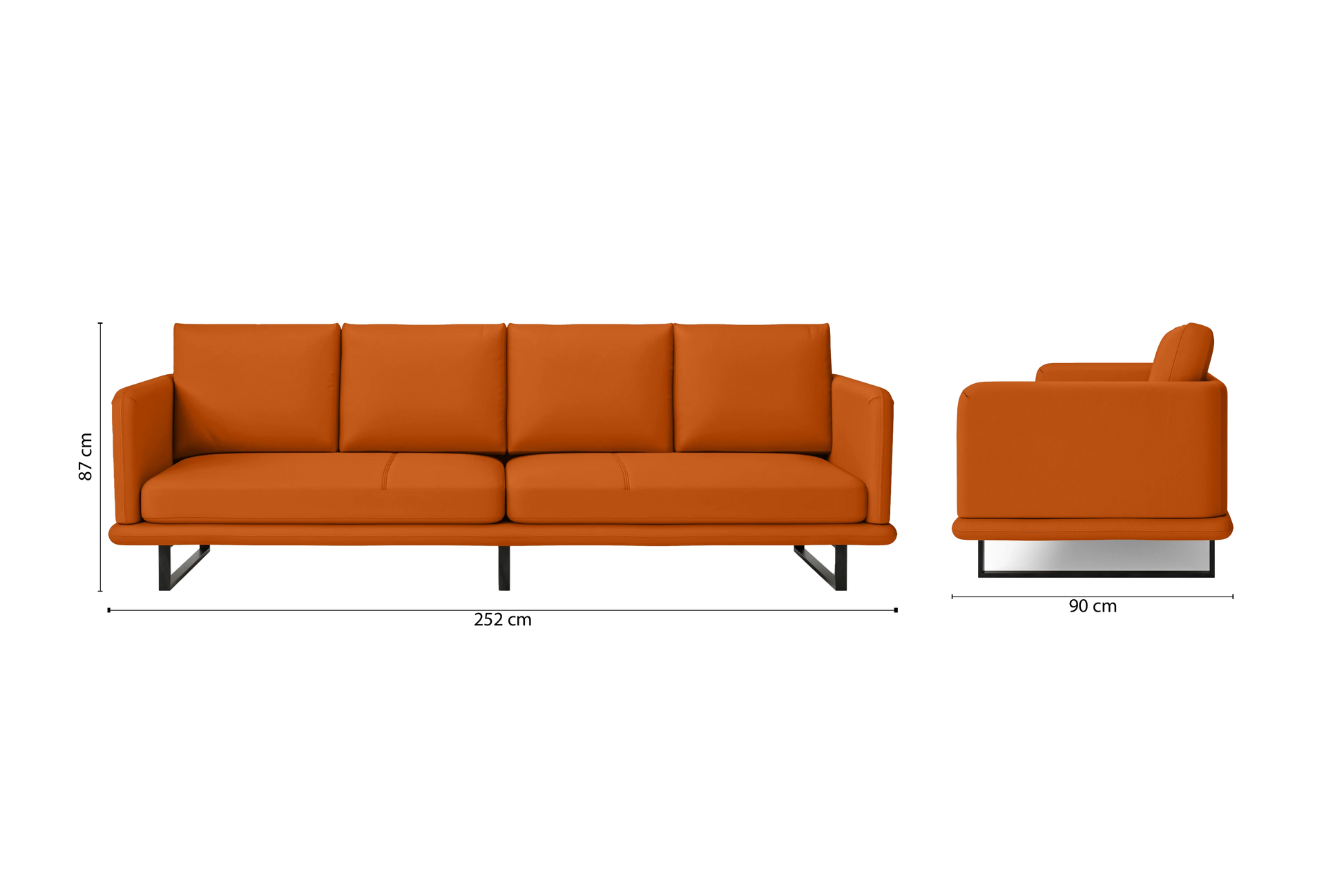 Calabria 4 Seater Sofa Orange Leather