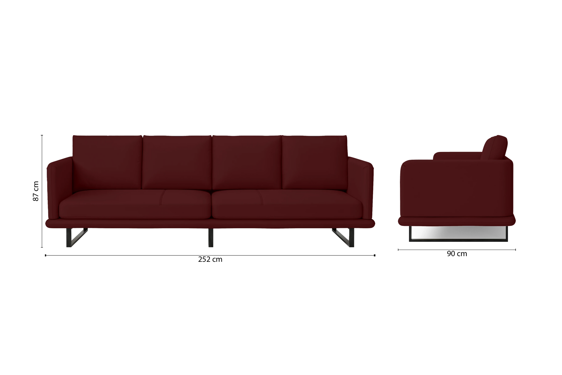 Calabria 4 Seater Sofa Red Leather