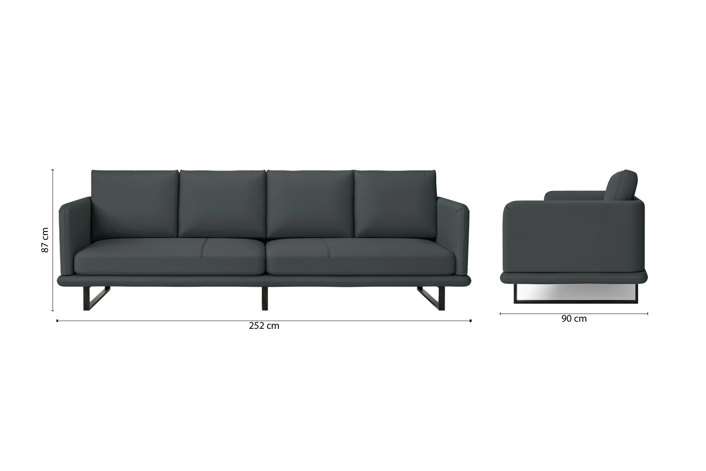 Calabria 4 Seater Sofa Slate Leather