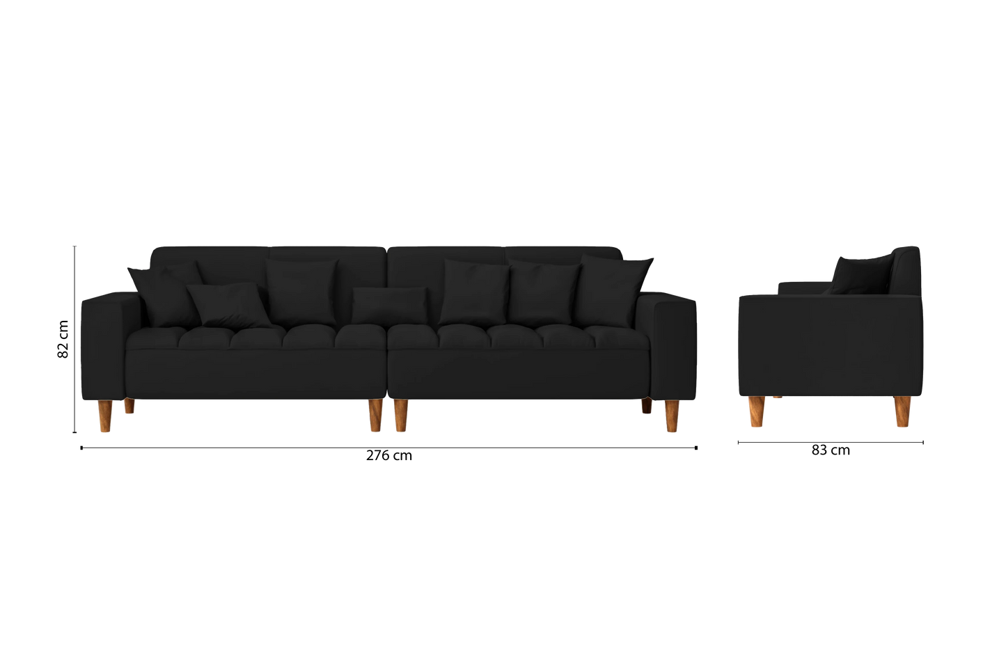 Campania 4 Seater Sofa Black Leather