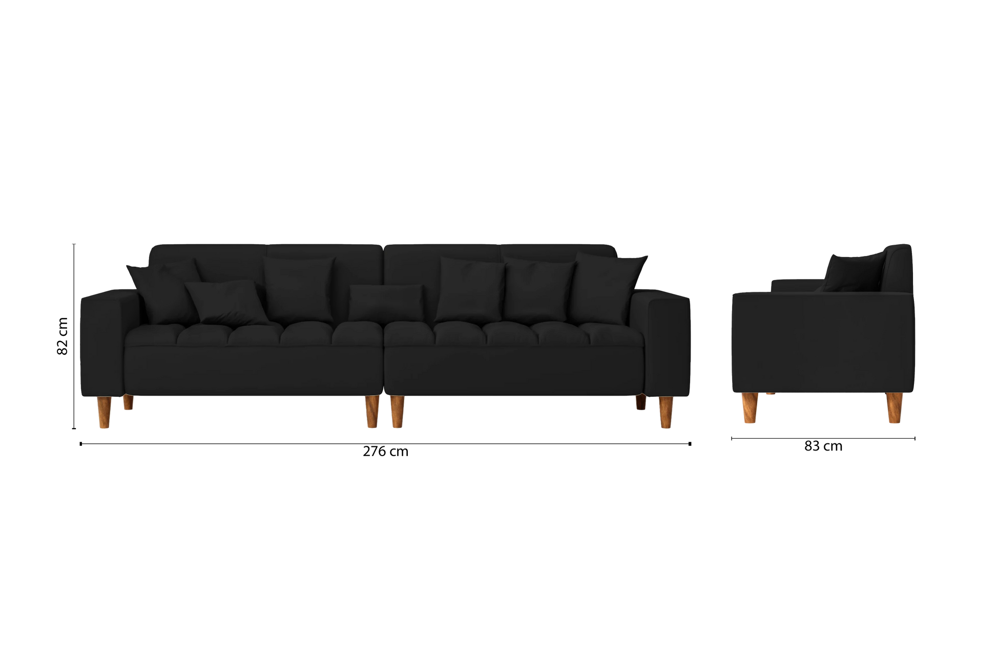 Campania 4 Seater Sofa Black Leather