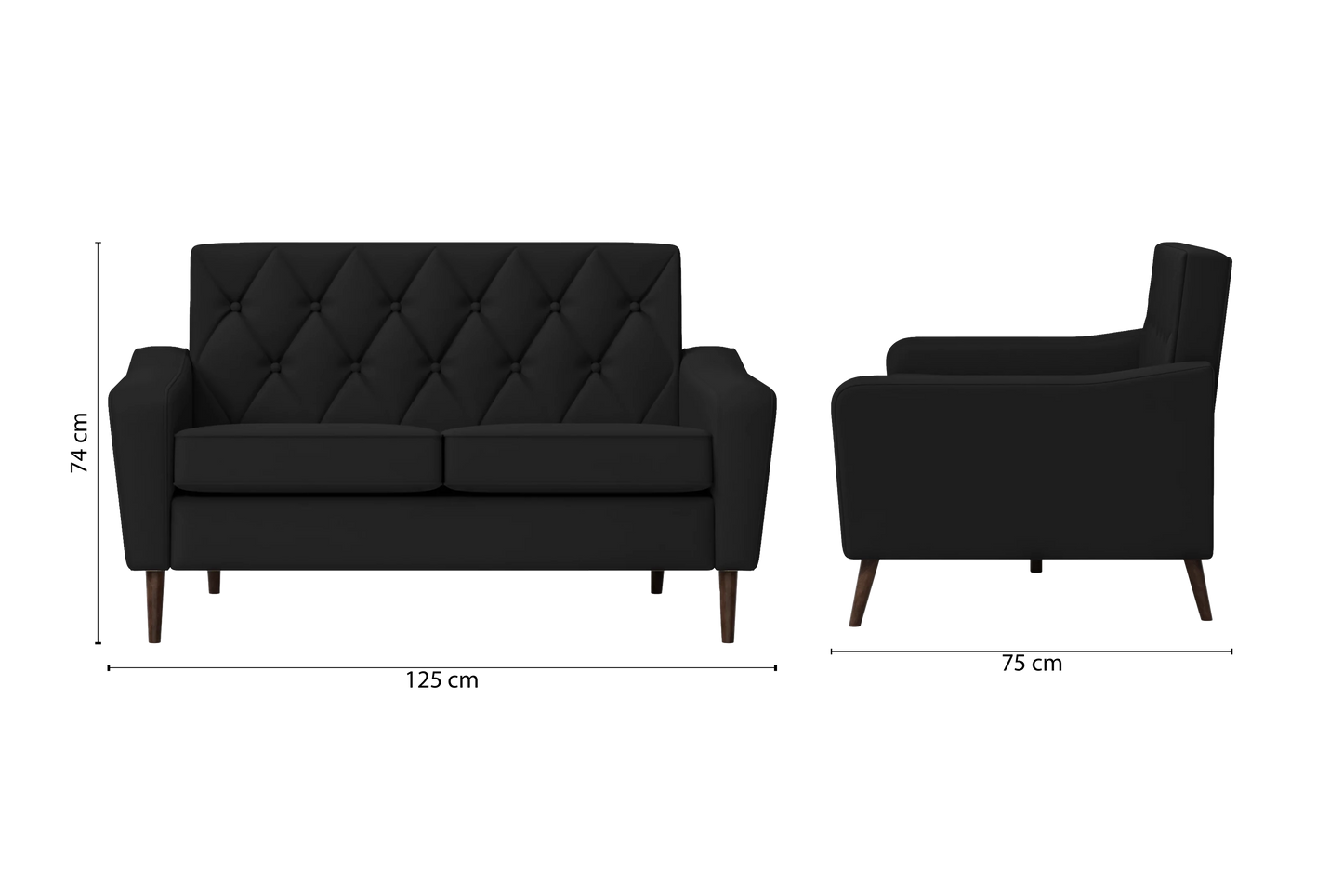 Carpi 2 Seater Sofa Black Leather