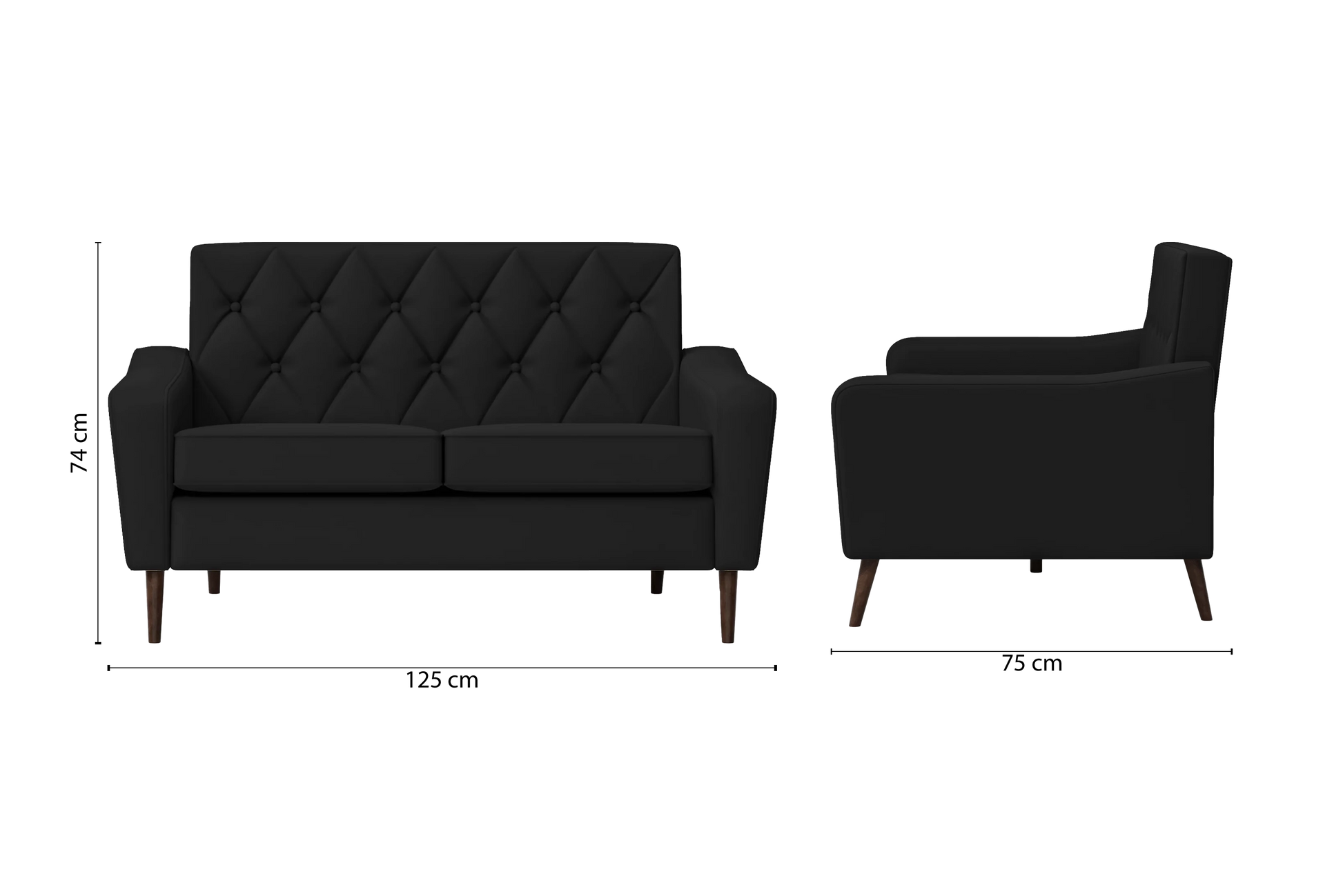 Carpi 2 Seater Sofa Black Leather