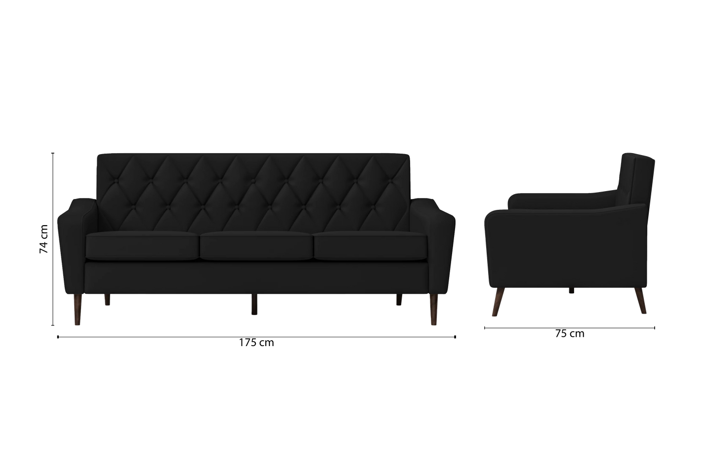 Carpi 3 Seater Sofa Black Leather