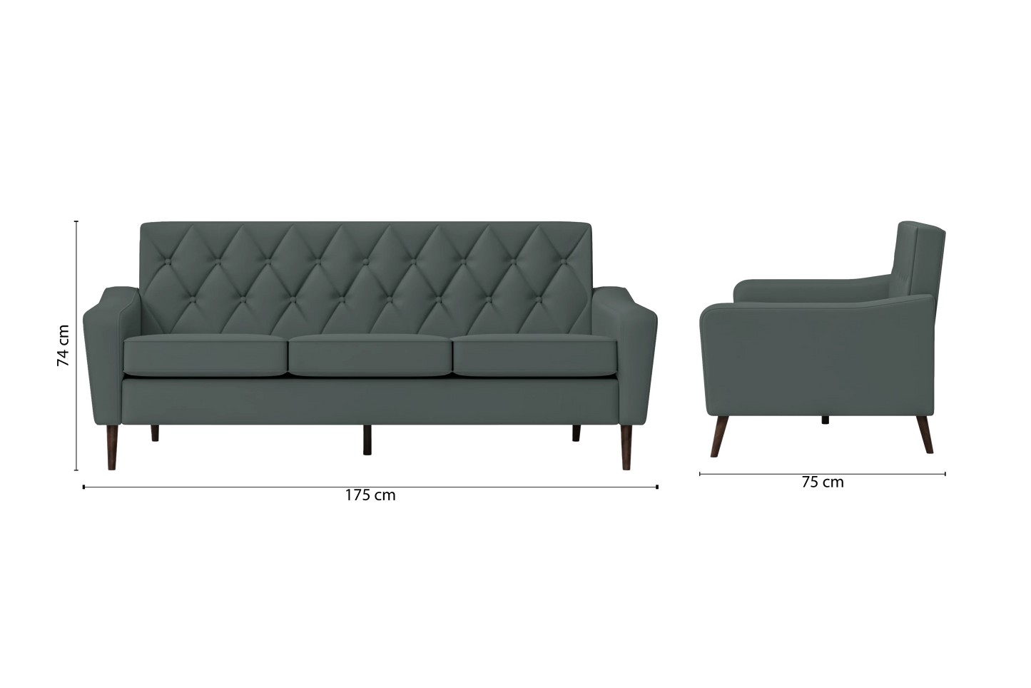 Carpi 3 Seater Sofa Dusky Turquoise Leather