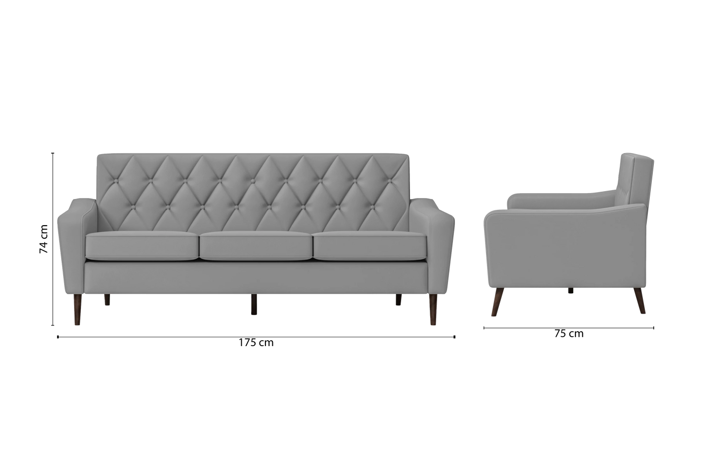 Carpi 3 Seater Sofa Grey Leather