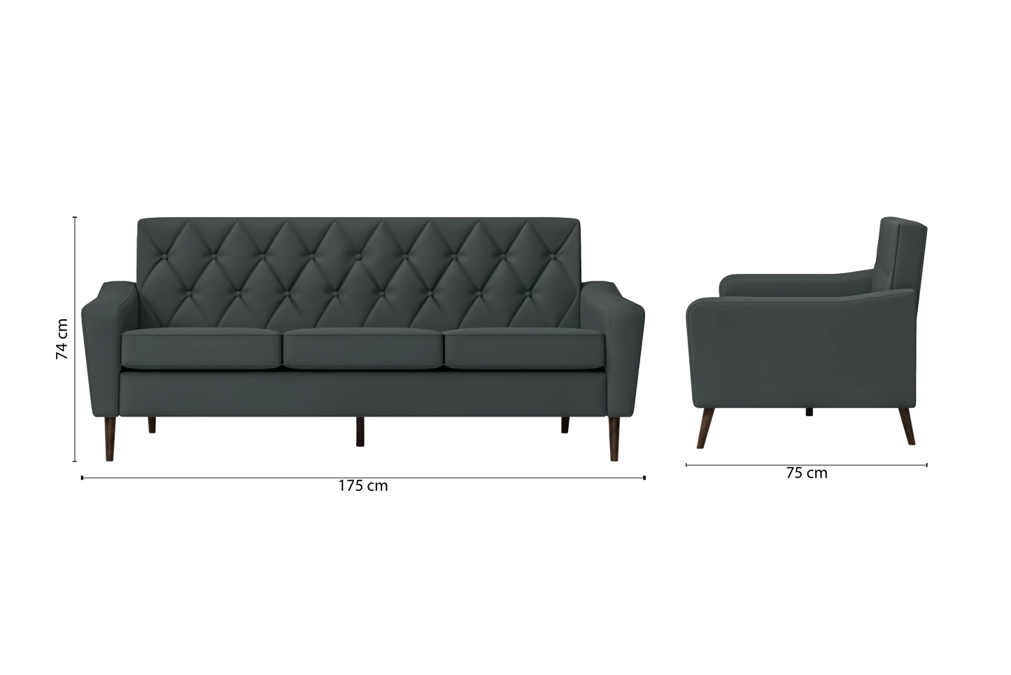 Carpi 3 Seater Sofa Slate Leather