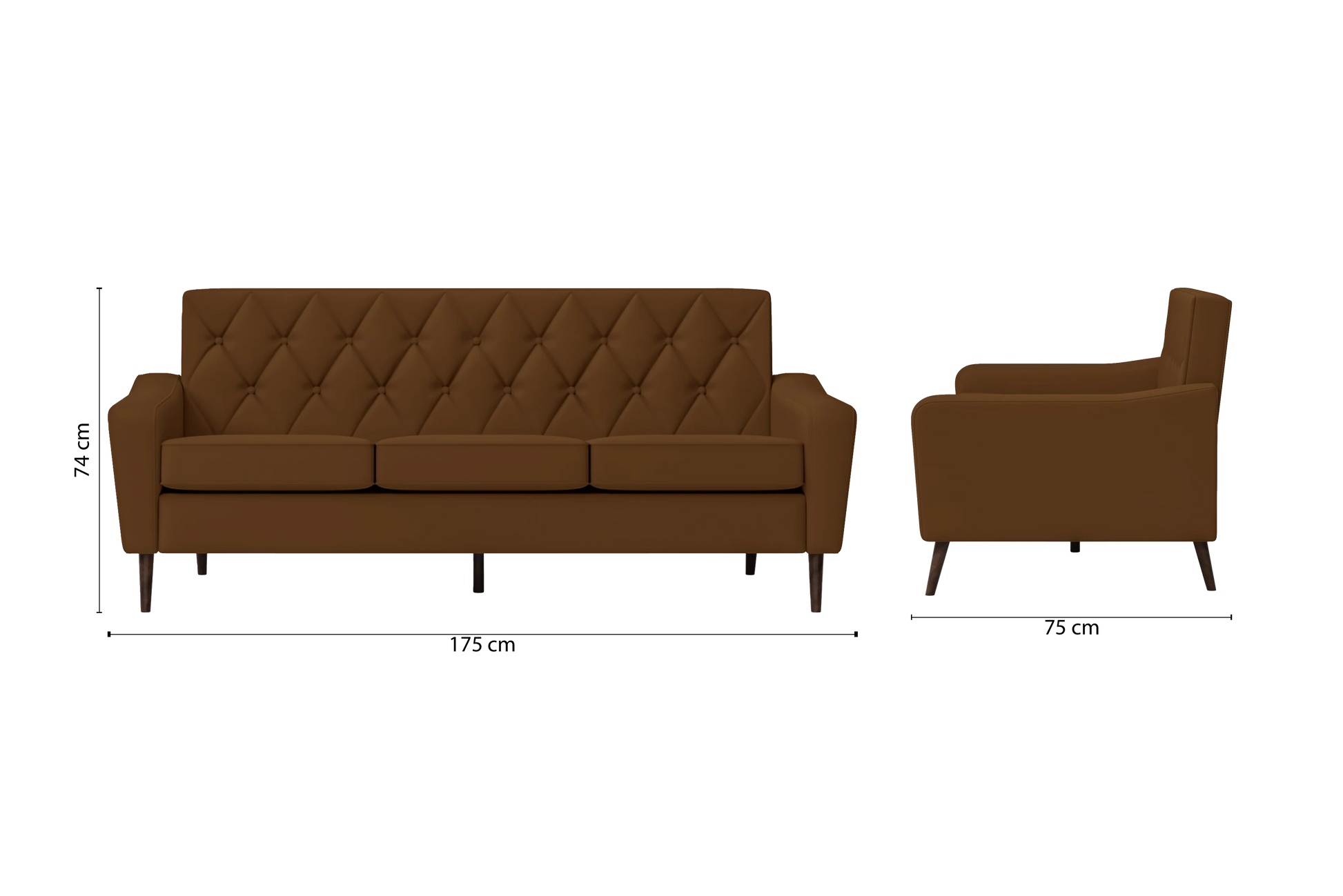 Carpi 3 Seater Sofa Walnut Brown Leather