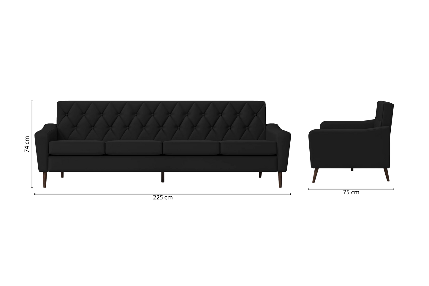 Carpi 4 Seater Sofa Black Leather