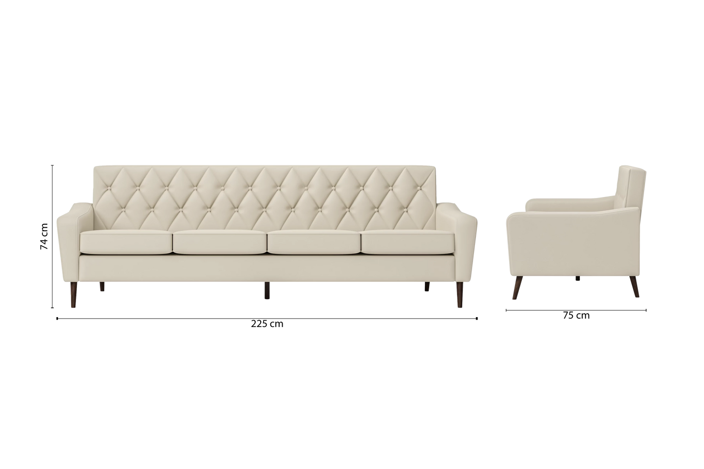 Carpi 4 Seater Sofa Cream Leather