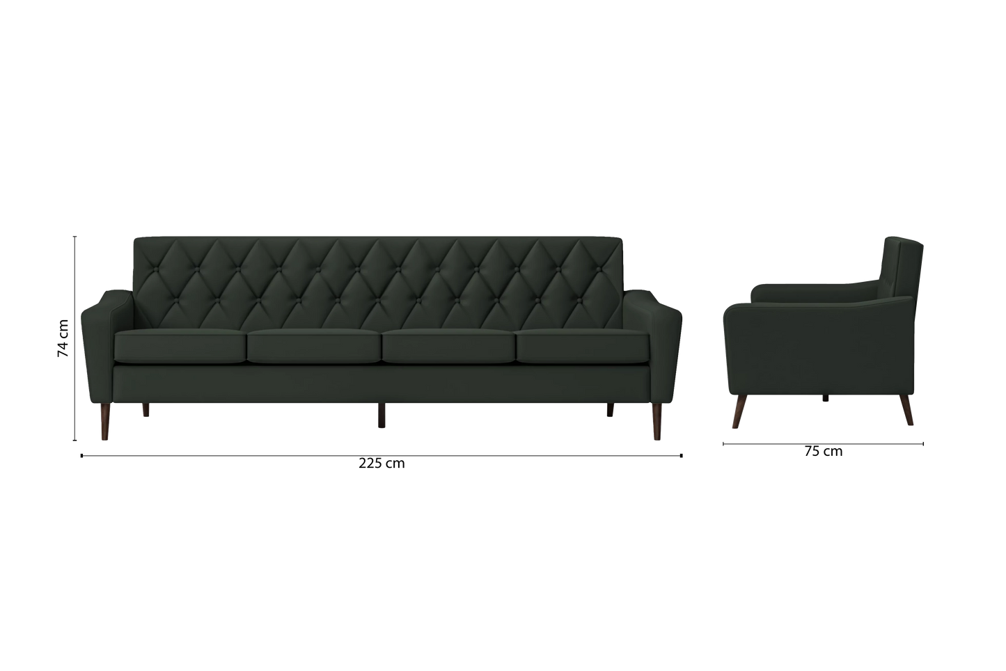 Carpi 4 Seater Sofa Green Leather