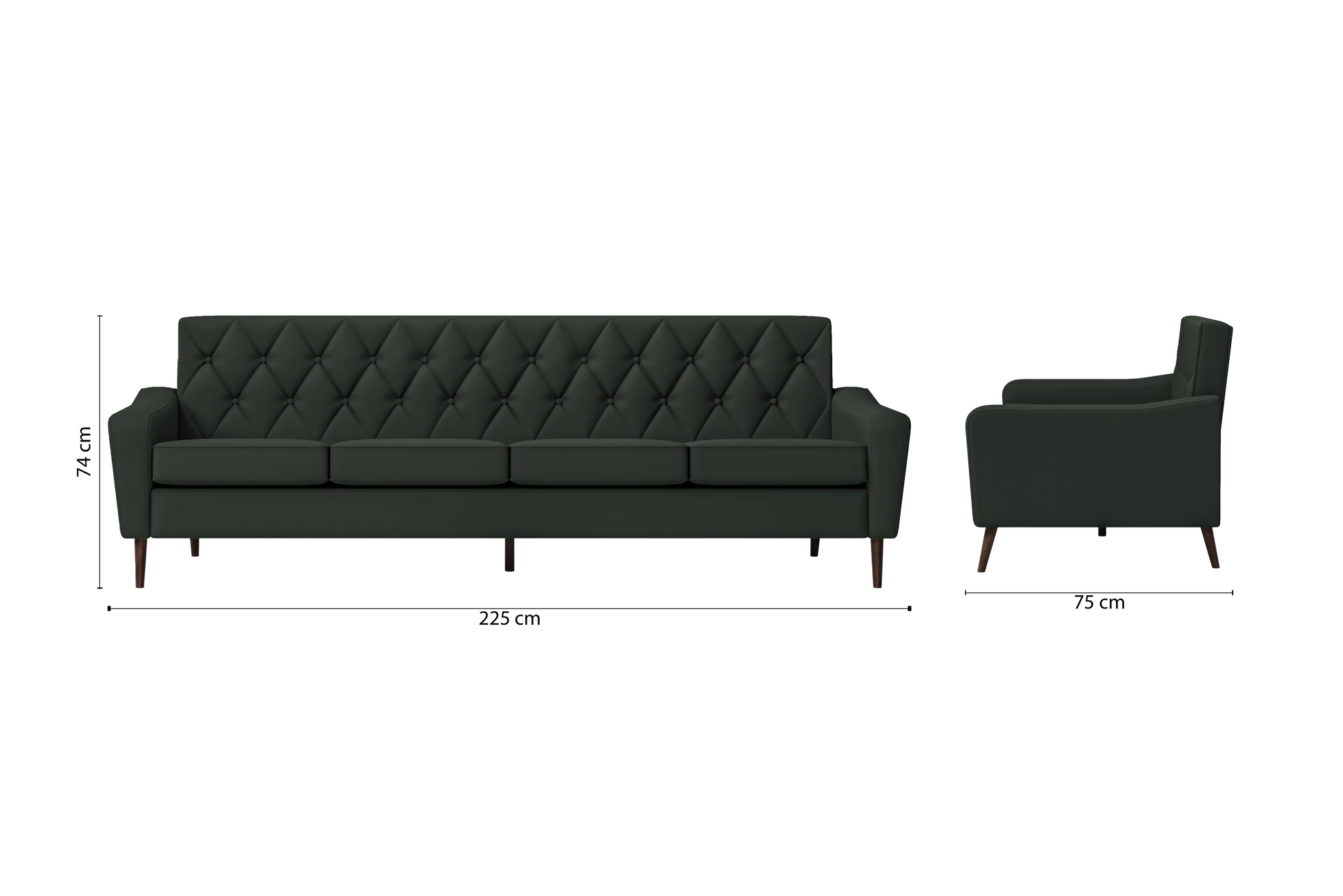 Carpi 4 Seater Sofa Green Leather