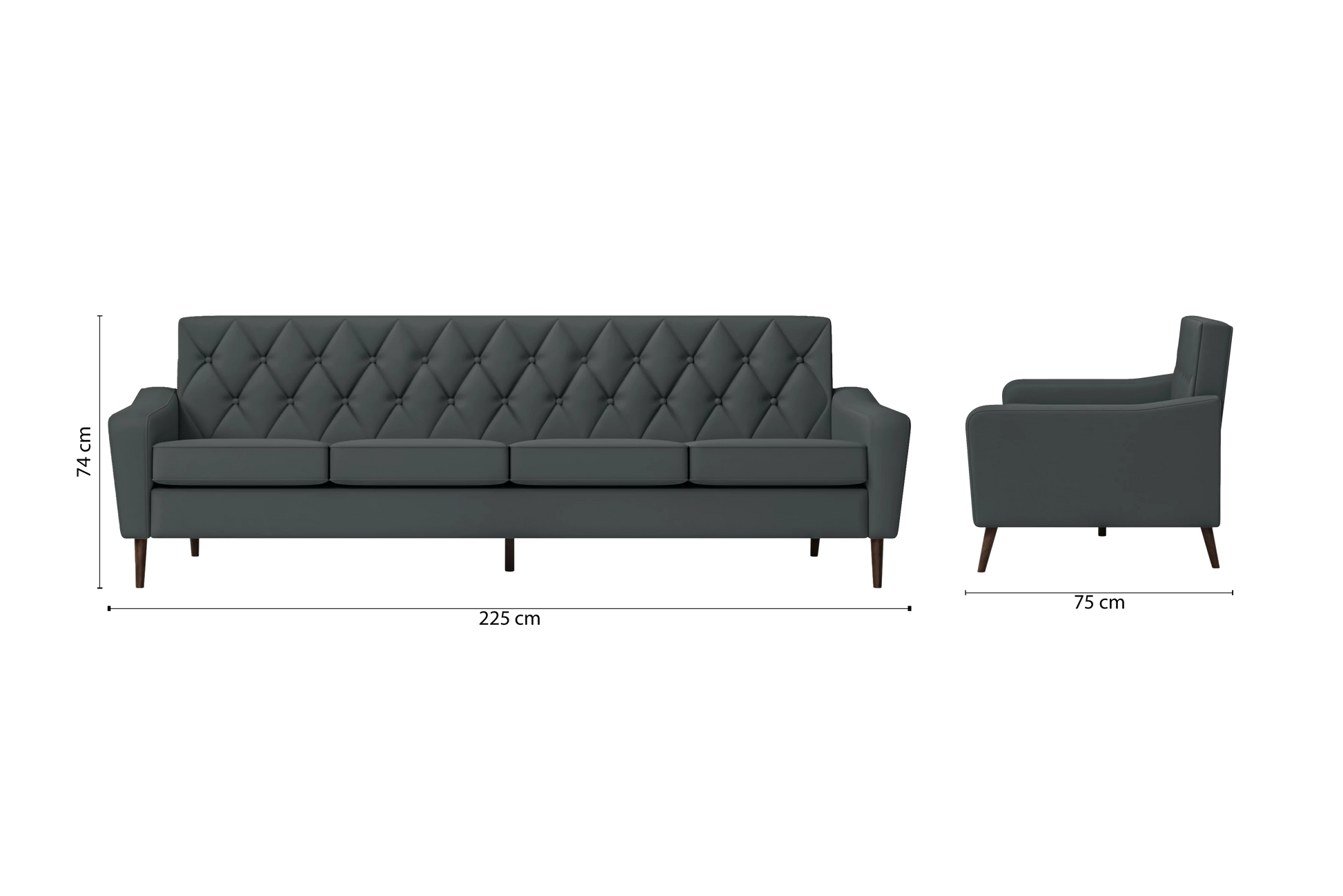 Carpi 4 Seater Sofa Slate Leather