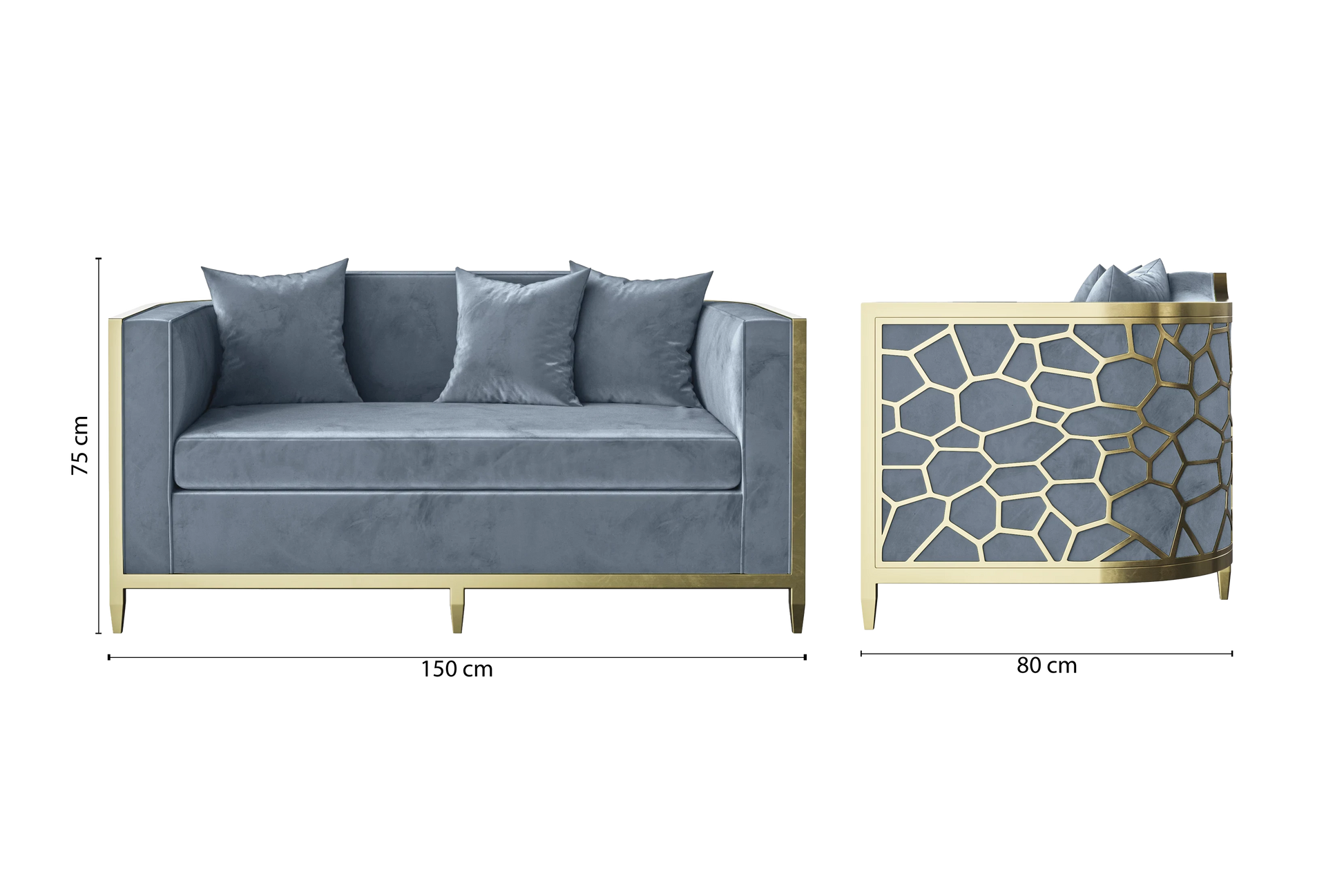 Carrara 2 Seater Sofa Baby Blue Velvet