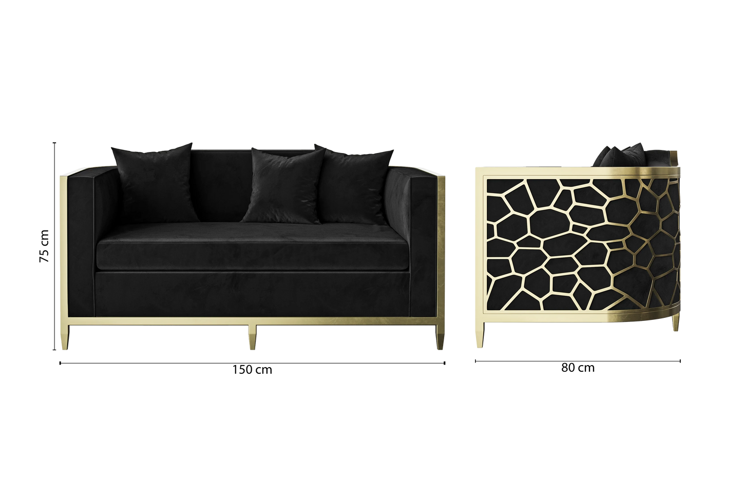 Carrara 2 Seater Sofa Black Velvet