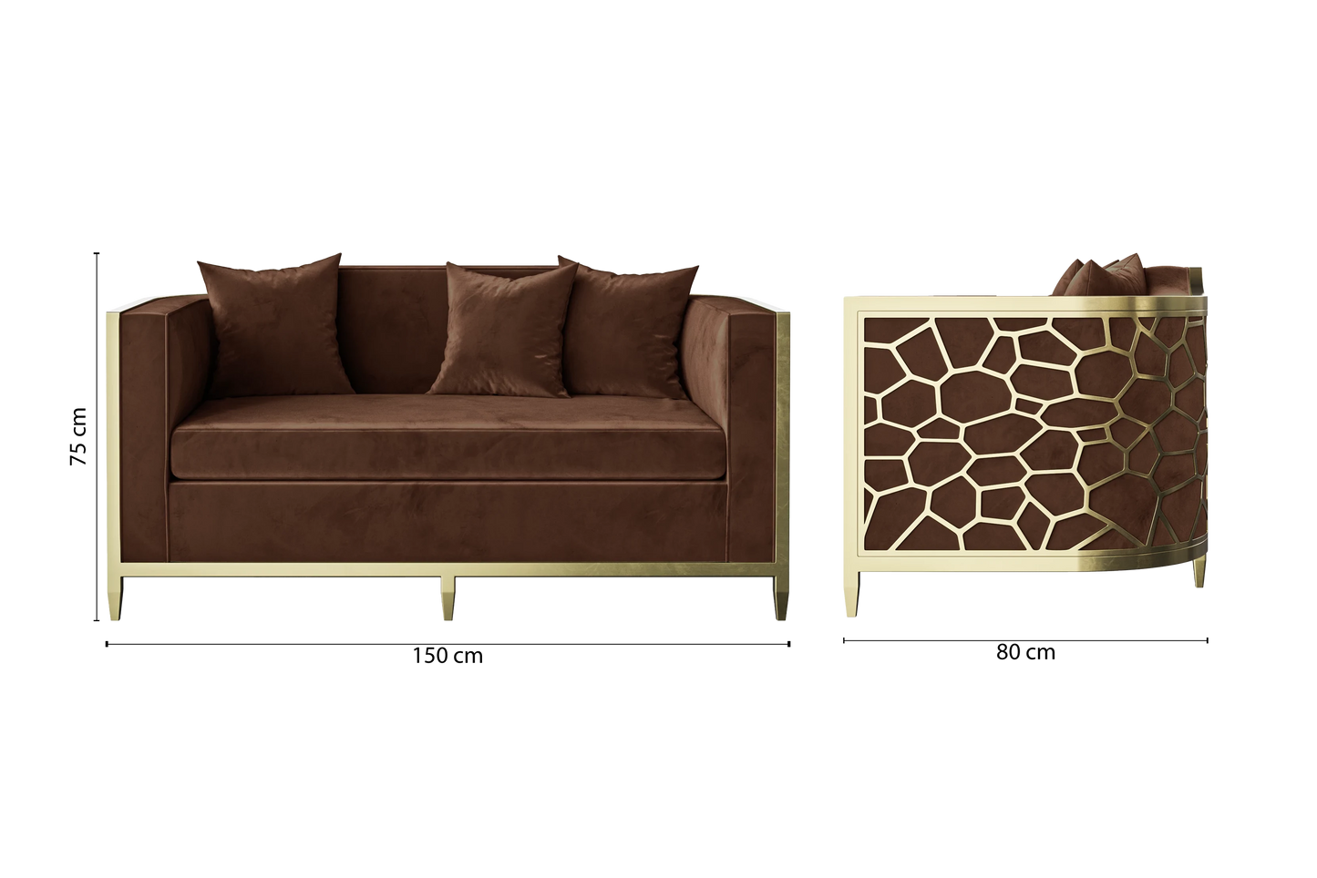 Carrara 2 Seater Sofa Coffee Brown Velvet