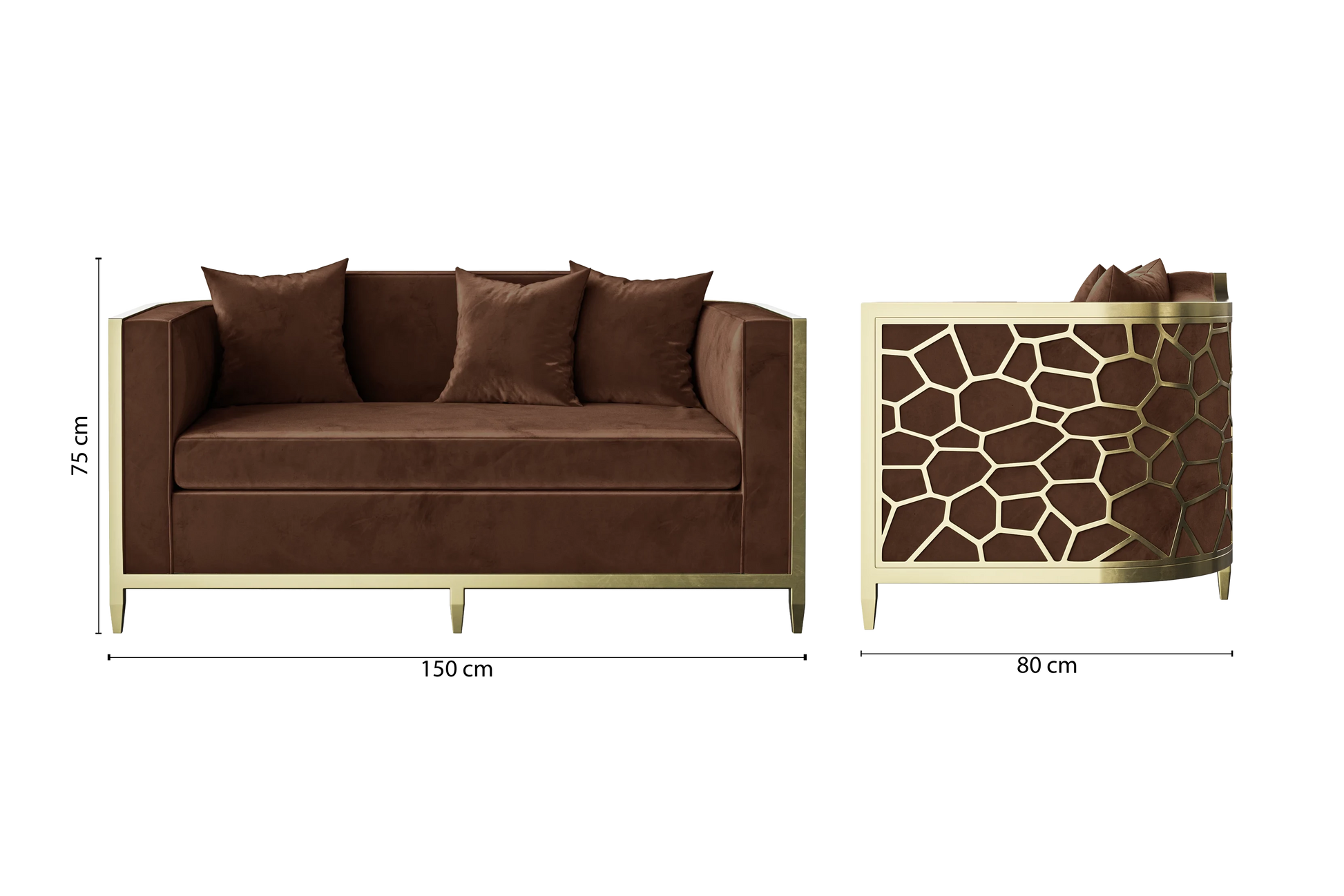 Carrara 2 Seater Sofa Coffee Brown Velvet