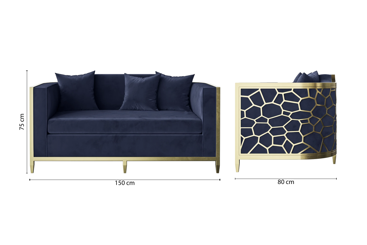 Carrara 2 Seater Sofa Dark Blue Velvet