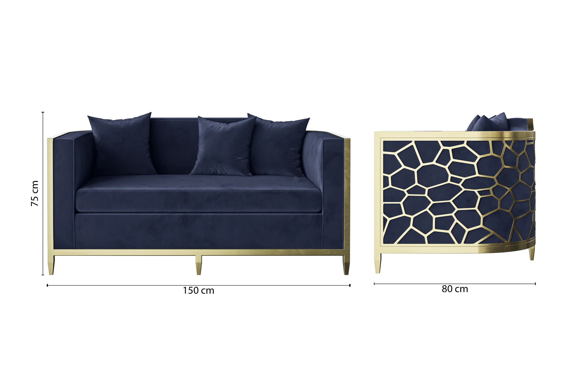 Carrara 2 Seater Sofa Dark Blue Velvet