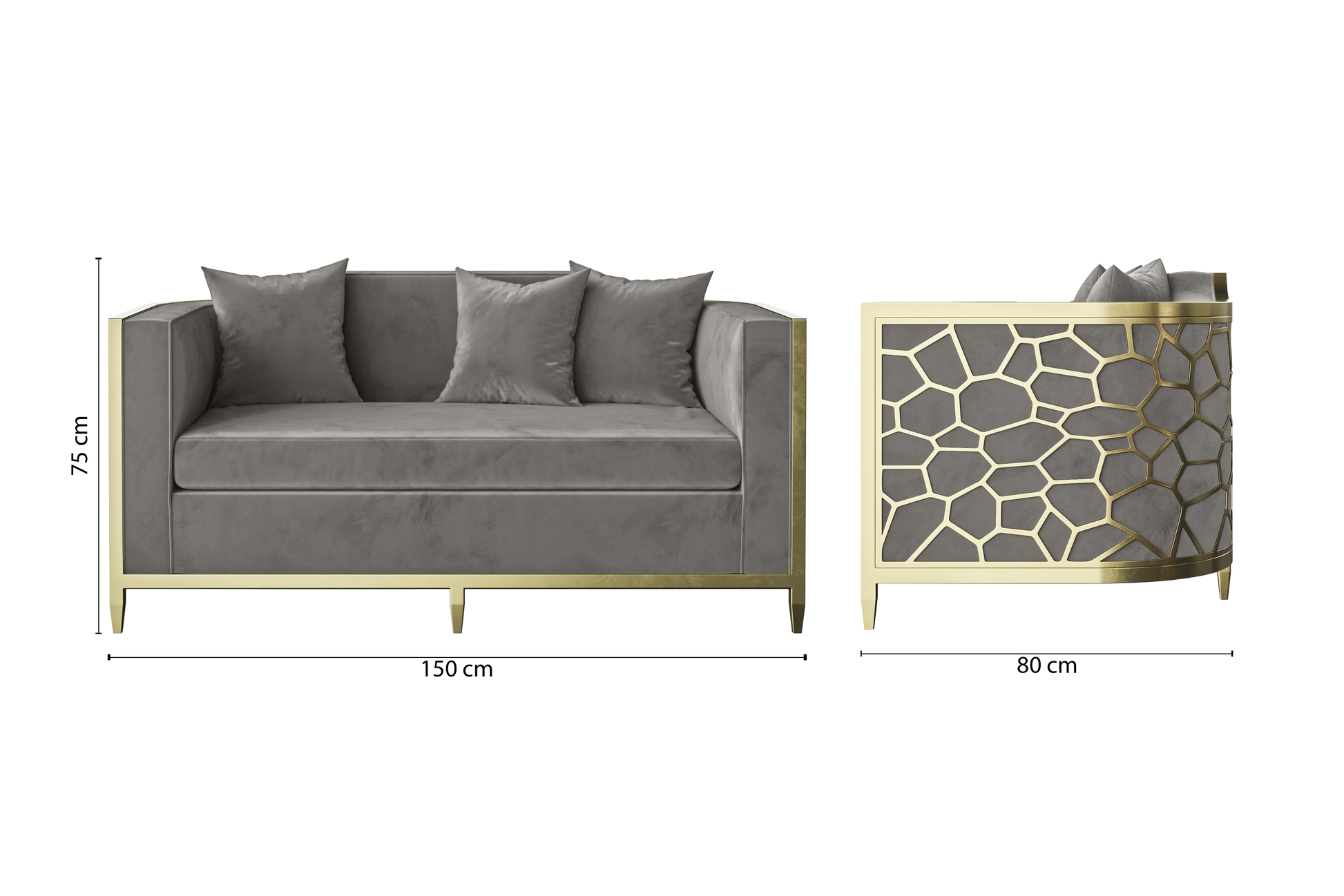 Carrara 2 Seater Sofa Grey Velvet