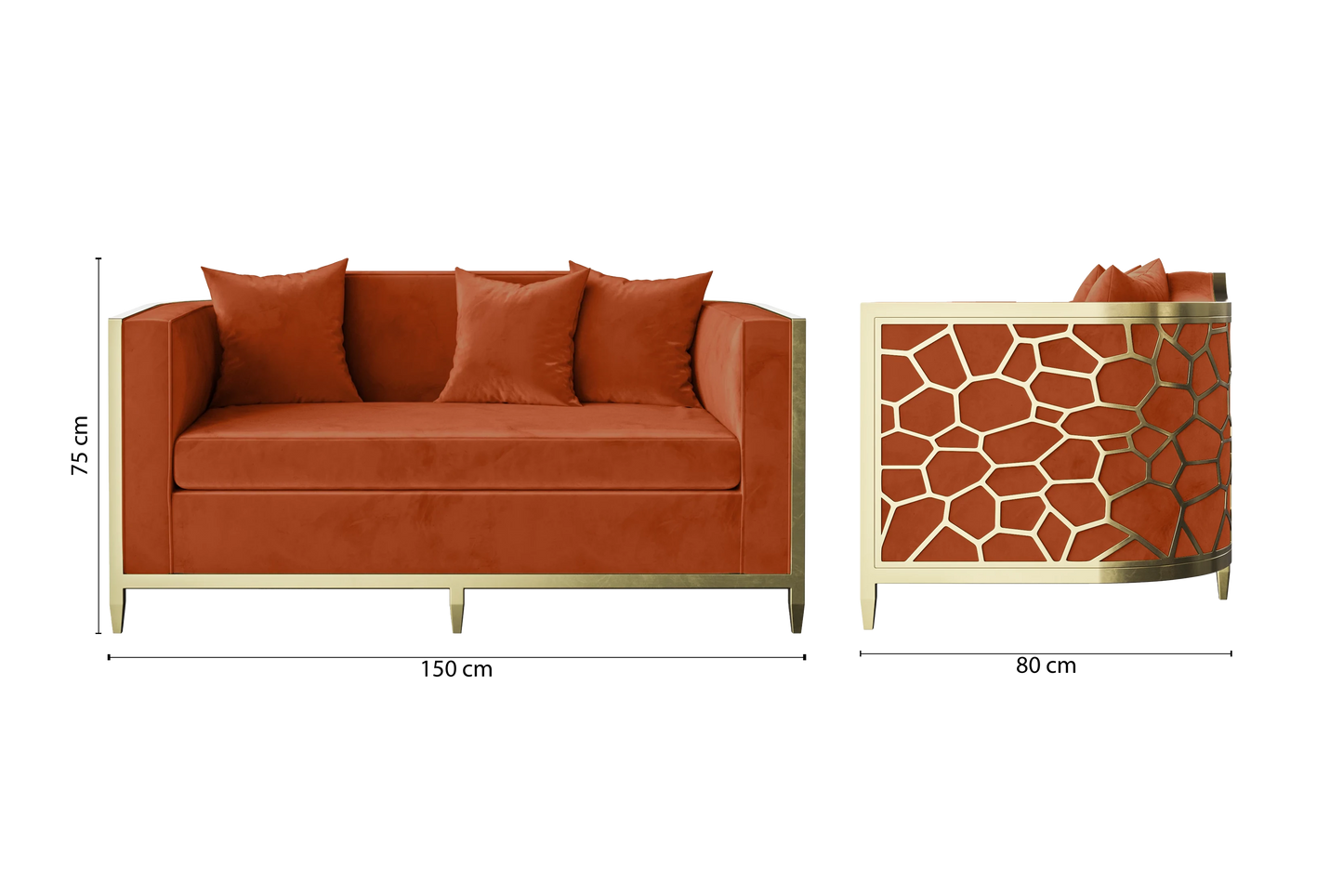 Carrara 2 Seater Sofa Orange Velvet