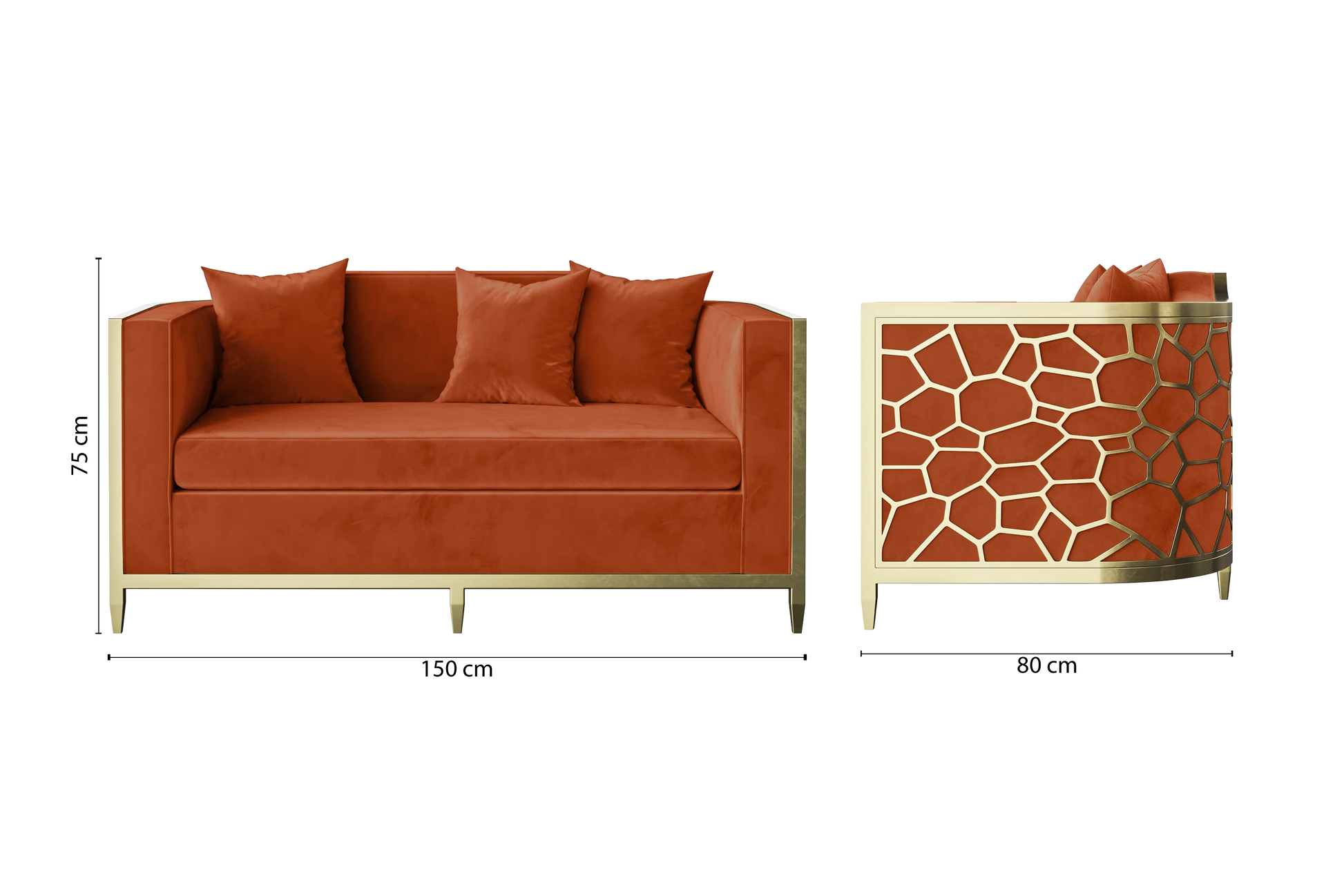 Carrara 2 Seater Sofa Orange Velvet