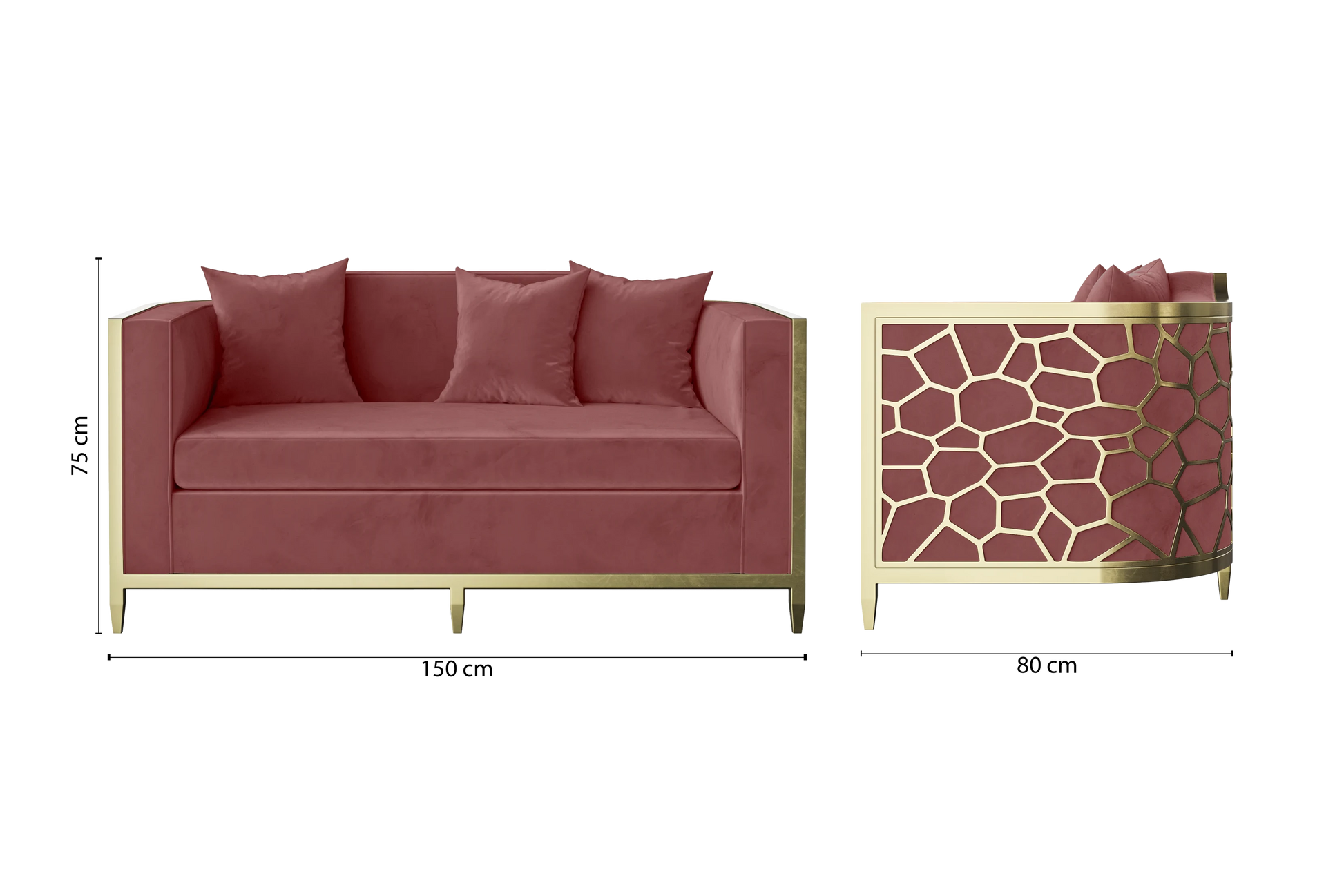 Carrara 2 Seater Sofa Pink Velvet