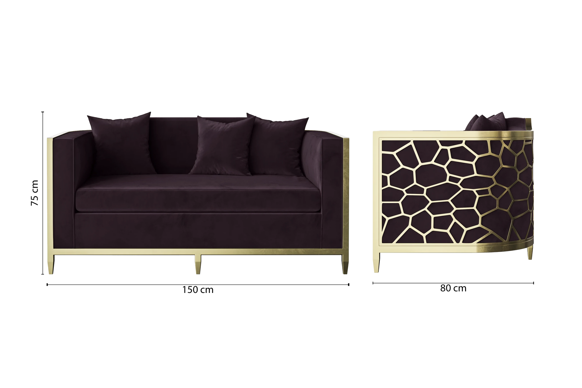 Carrara 2 Seater Sofa Purple Velvet