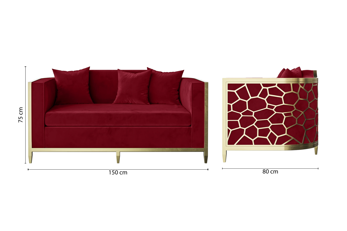 Carrara 2 Seater Sofa Red Velvet