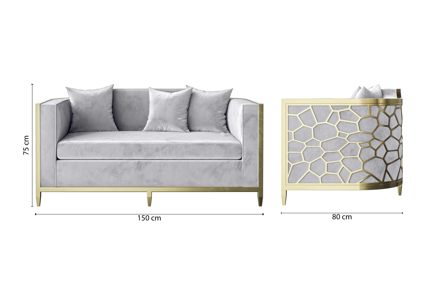 Carrara 2 Seater Sofa Silver Velvet