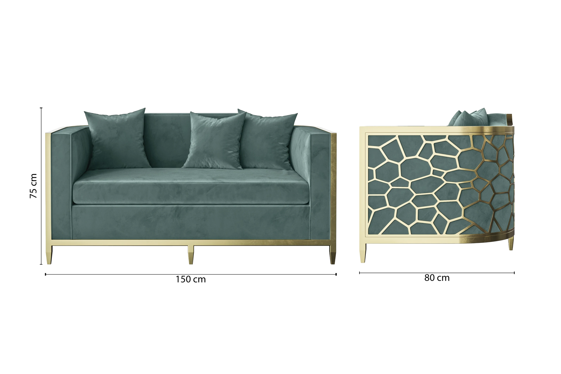 Carrara 2 Seater Sofa Teal Velvet