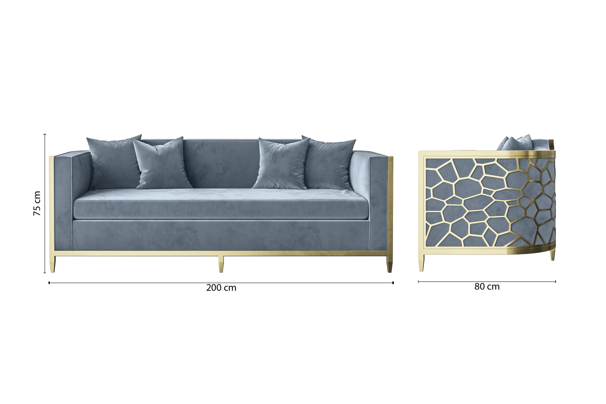 Carrara 3 Seater Sofa Baby Blue Velvet