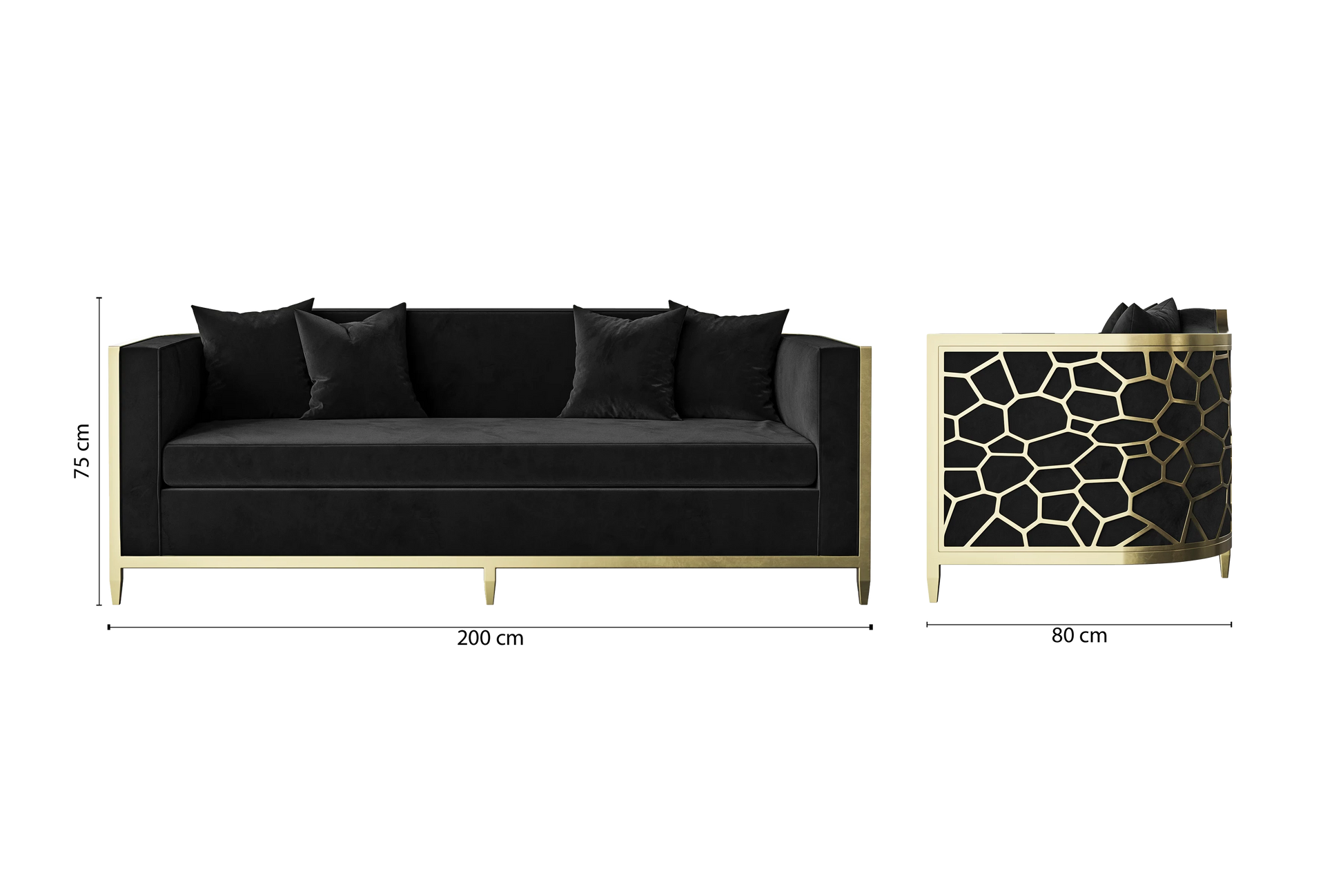 Carrara 3 Seater Sofa Black Velvet