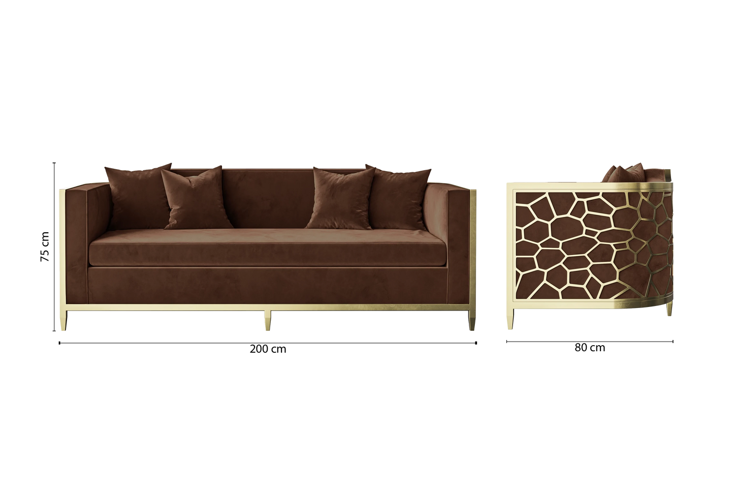 Carrara 3 Seater Sofa Coffee Brown Velvet